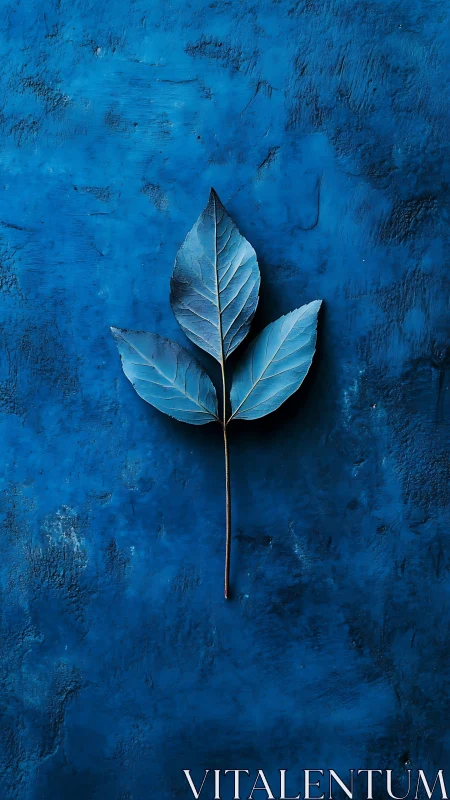 Tri-foliate blue leaf specimen on textured ultramarine surface
