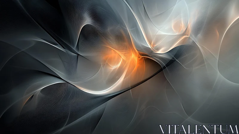 Abstract flowing lines with glowing orange highlights in digital art.