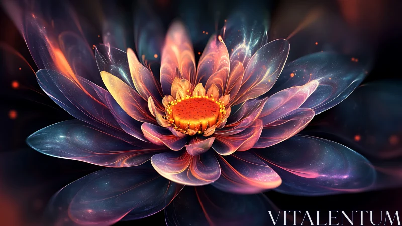 Luminous cosmic flower glows with layered translucent petals