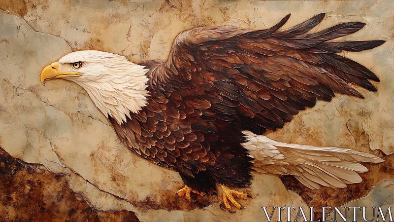 Majestic Bald Eagle Relief Art on Textured Stone Background.