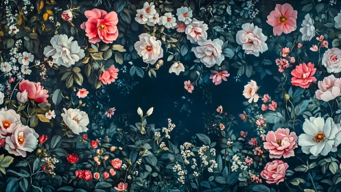 Blooming Flower Garden Against Deep Teal Background