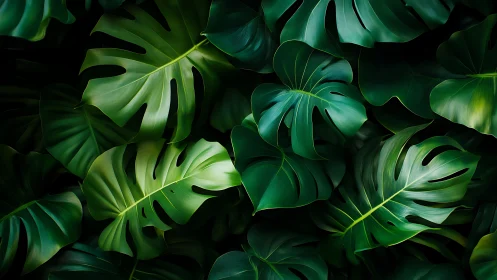 Lustrous monstera foliage with sculpted tropical leaf layers.