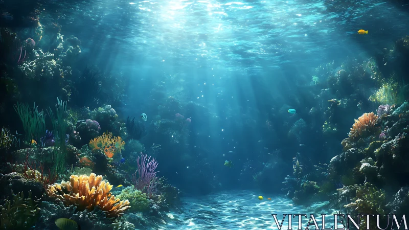 Sunlit coral canyon where shy tropical colors quietly bloom.