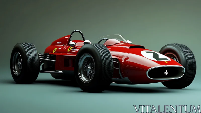 Vintage red Formula race car renders with studio lighting.