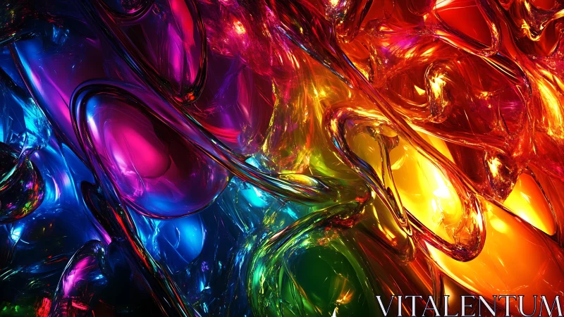 Liquid chromatic glass swirls in luminous rainbow motion.
