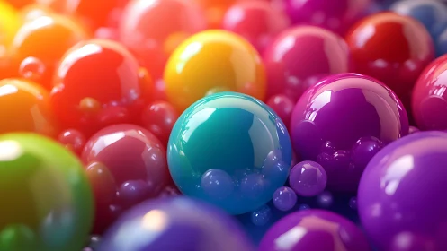 Glossy multicolored spheres form a dense reflective cluster