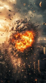 Fiery heart-shaped blast rising above the restless city sky.