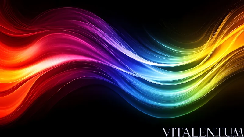 Color spectrum light waves flowing across black background.