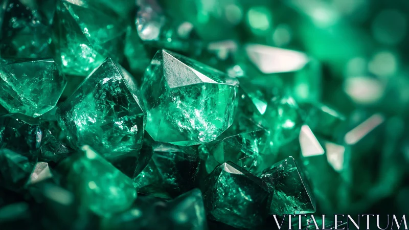 Macro emerald crystals with faceted geometric surfaces.