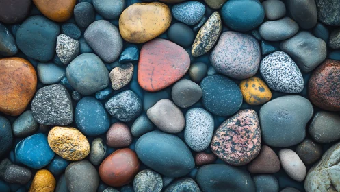 Photorealistic river stones in chromatic grid composition.