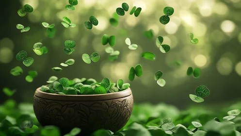 Cascading clovers leap skyward from an ornate forest bowl