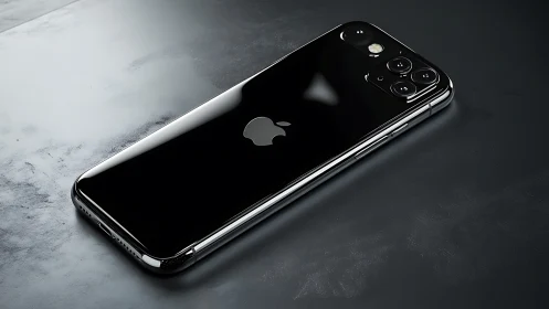 Sleek Black iPhone Rests on Contemporary Stone Surface