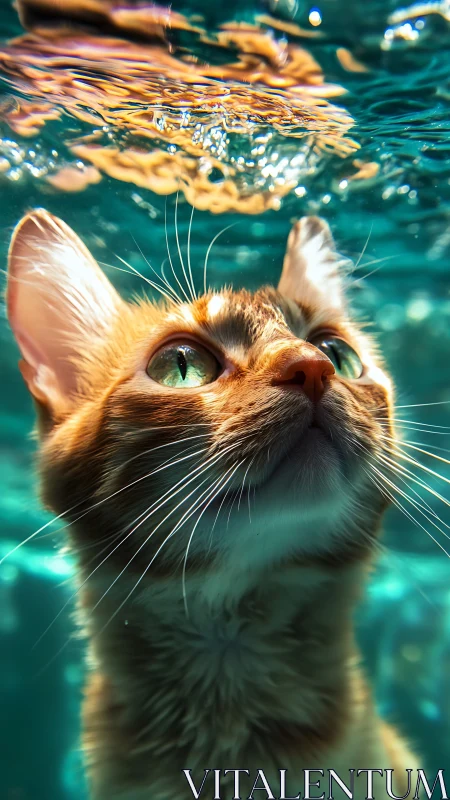 Curious Cat Explores the Underwater World with Wonder