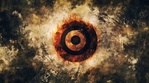 Molten halo target glowing through stormy abstract smoke.