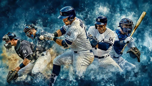 Dynamic composite of baseball players in explosive motion blur