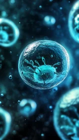 Microscopic cellular structure rendered in cool blue tones.