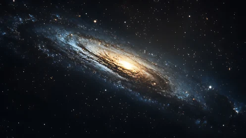 Spiraling galaxy glows with radiant core in deep space.