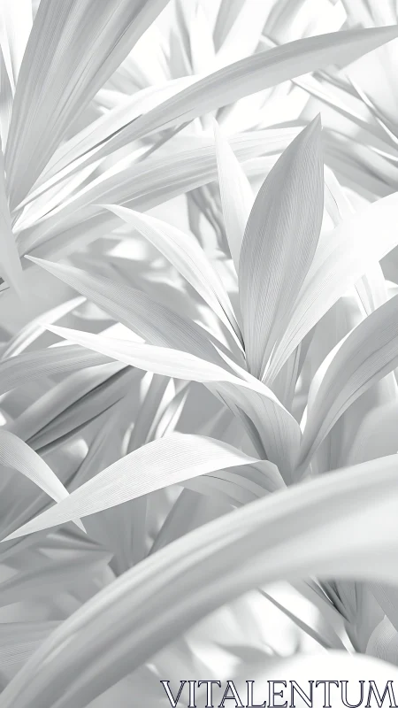 Monochrome close-up of layered tropical leaves pattern.