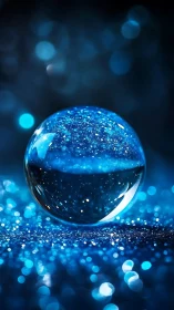 Glistening blue crystal orb rests in a dreamy starlit glow