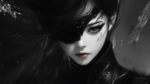 Monochrome cyber-shade portrait of masked digital warrior.