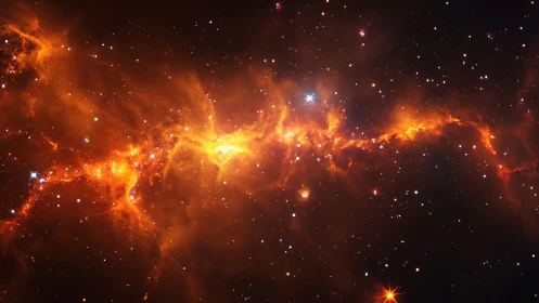 Bright orange nebula band with scattered distant stars.
