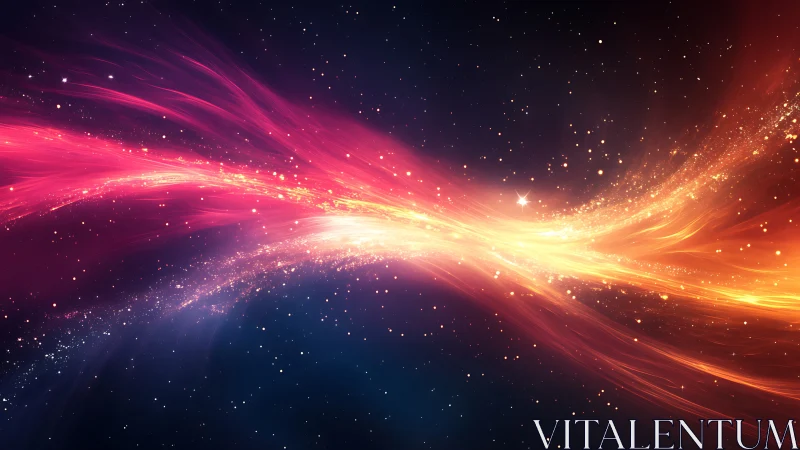 Cosmic light stream arcs through vivid star-filled void.