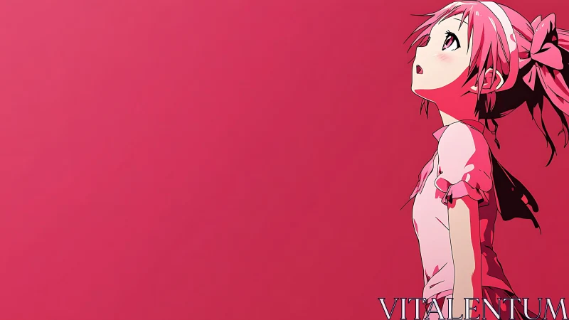 Anime profile study with minimalist magenta negative space.