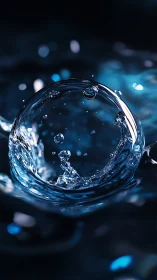 Liquid halo rising in midnight blue, frozen mid-breath.