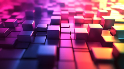 Vibrant 3D Cubes Abstract Digital Art in Neon Gradient Colors.