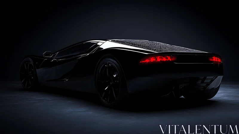 Midnight black supercar under dramatic studio light.
