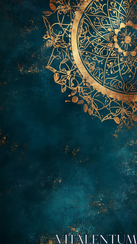 Gilded mandala quietly glows over deep teal textured sky