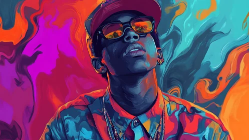 Chromatic swagger drifts through neon smoke and molten sky