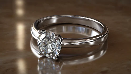 Solitaire diamond ring rendered with high-specular photorealism