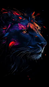 Neon chromatic lion profile with high contrast vector lighting