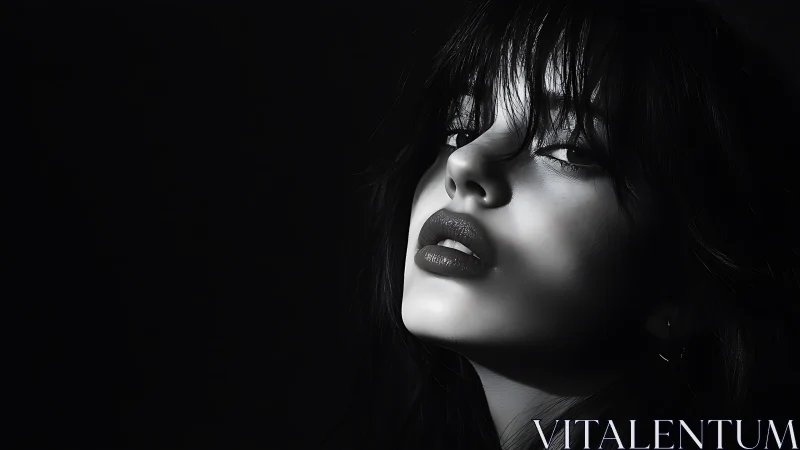 Monochrome low‑key portrait with dramatic side lighting.