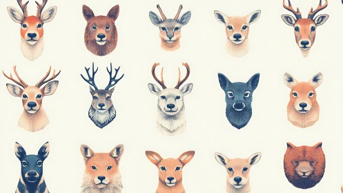Woodland animal portraits form a patterned grid of faces.