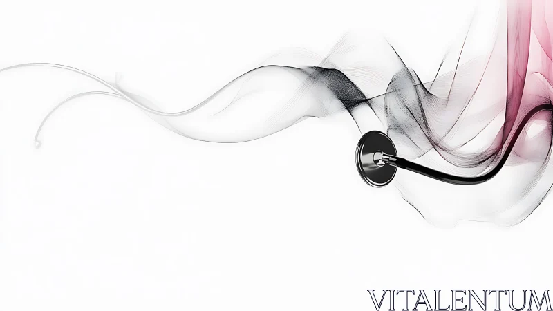 Stethoscope merges with abstract smoke-like flowing ribbons