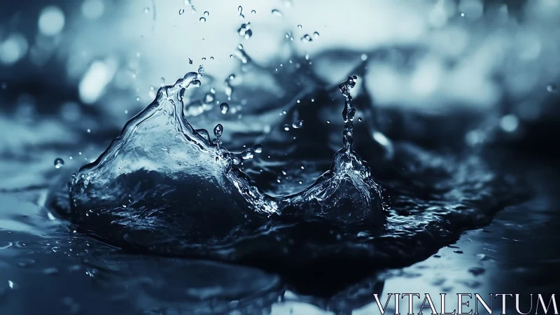 High-speed capture of blue liquid splash and droplets.