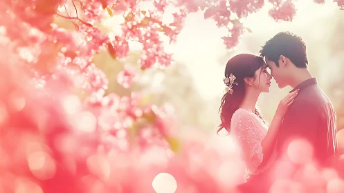 Two Hearts Bloom Among Cherry Blossoms in Spring Romance