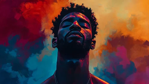 Chromatic portrait of man in contemplative upward pose