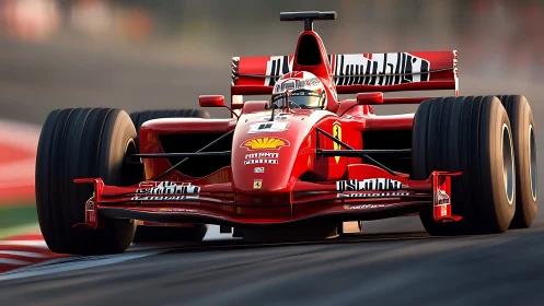 Six-wheeled scarlet rocket devours the racetrack horizon