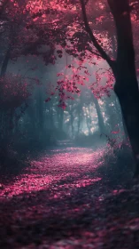 Crimson Canopy: Where Magenta Leaves Rain Down Secrets.