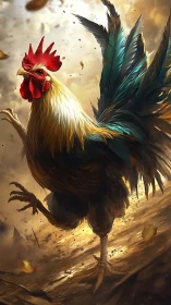 Rooster with Red Comb in Dusty Environment