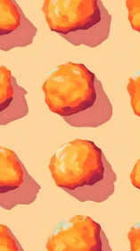 Repeating orange spheres with stylized shadows on beige ground.