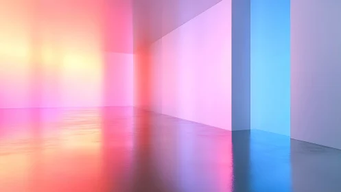 Minimalist corridor glows with soft gradient neon light