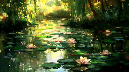 Sunlit lilies quietly compose a shimmering forest symphony