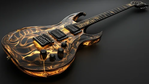 Luminous electric guitar glows with swirling molten light