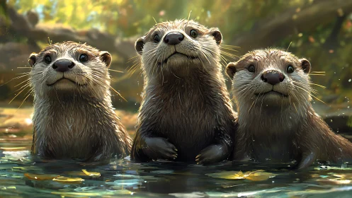 Three river otter scouts pop up like whiskered question marks