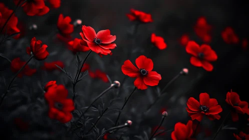 Radiant Red Blooms Against the Darkness.