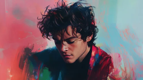 Digital painting portrait with abstract chromatic field dynamics.